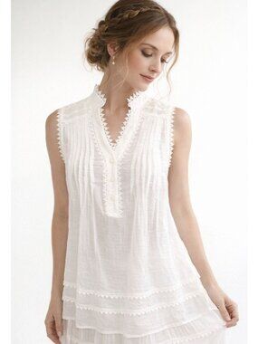 Anthropologie Blue Pepper Sleeveless White Lace Romantic Top Cottage Core Women
